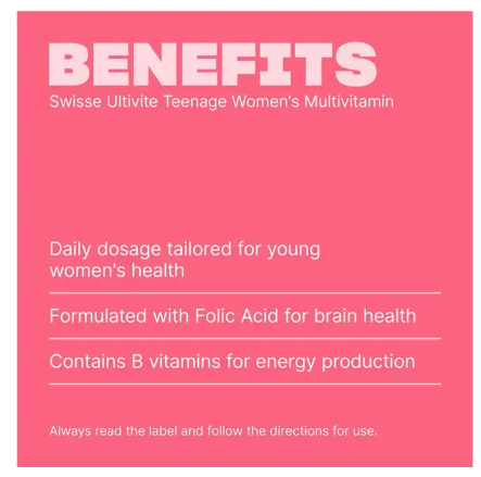 Swisse Teenage Ultivite Women's Multivitamin 60 Tablets