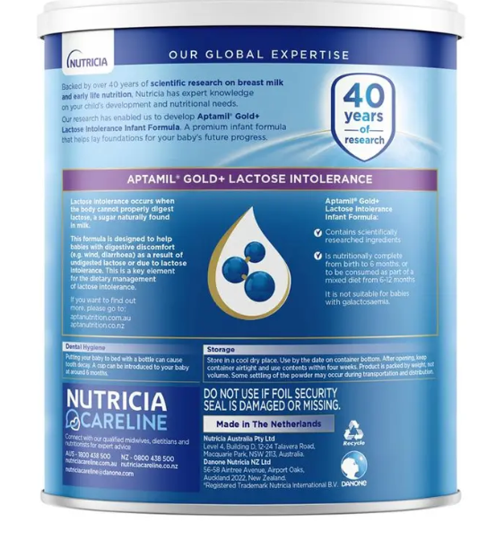 Aptamil Gold+ Lactose Intolerance Baby Infant Formula From Birth to 12 Months 900g