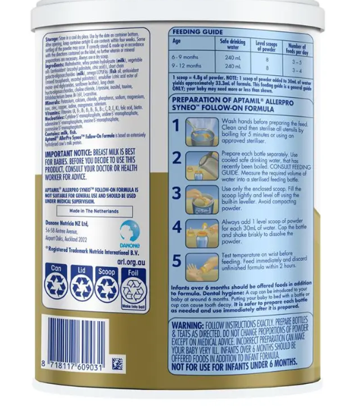 Aptamil AllerPro Syneo 2 Allergy Premium Baby Follow-On Formula From 6-12 Months 900g