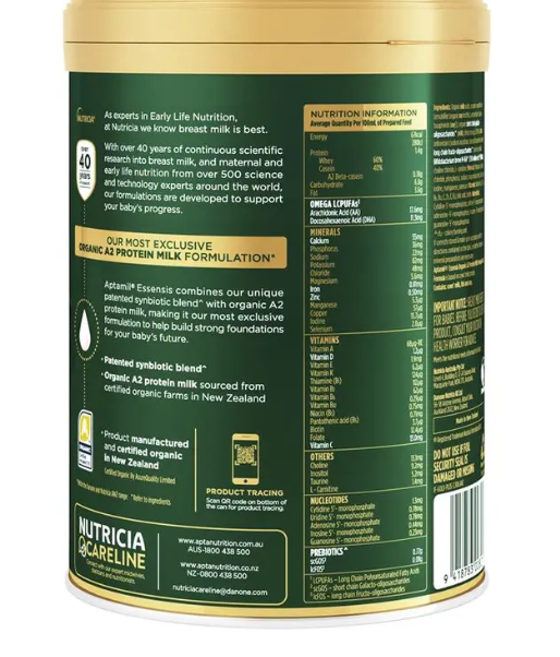 Aptamil Essensis Organic A2 Protein Milk 1 Premium Infant Formula From Birth to 6 Months 900g