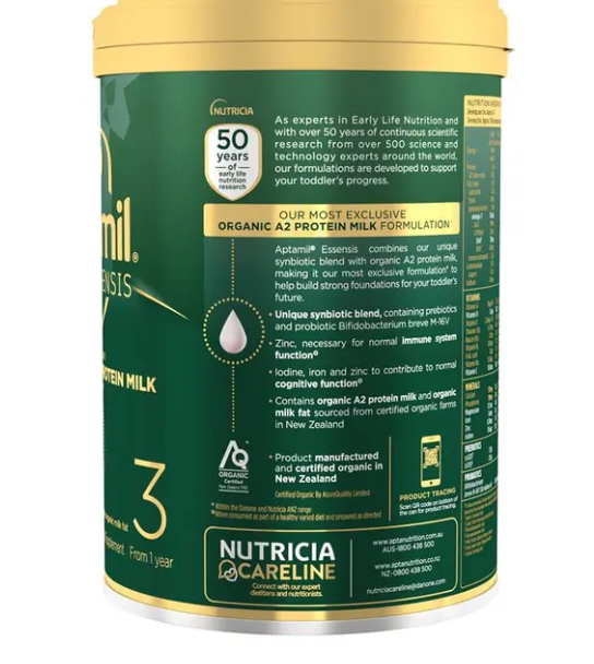 Aptamil Essensis Organic A2 Protein Milk 3 Premium Toddler Nutritional Supplement From 1 Year 900g