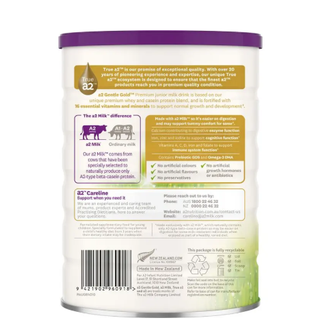 A2 Gentle Gold Premium Junior Milk Drink Stage 4 Beyond 3 Years 800g