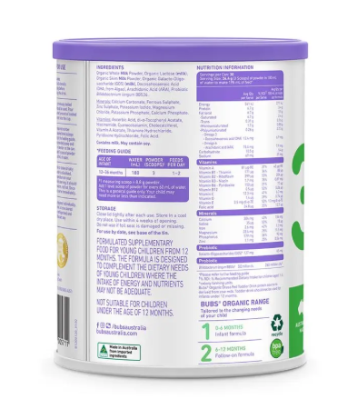 Bubs Organic Grass Fed Toddler Milk 800g