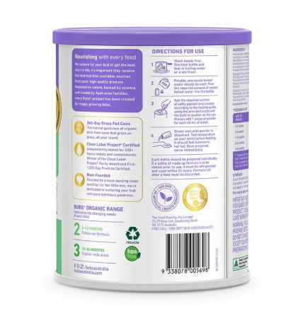 Bubs Organic Grass Fed Infant Milk Formula 800g