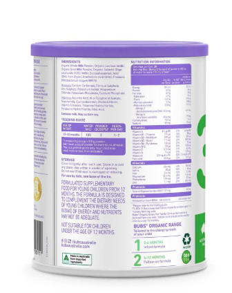 Bubs Bubs Organic Grass Fed Formula Stage 3 Toddler | 800g