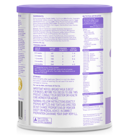 Bubs Essential Infant Formula Stage 1 800g