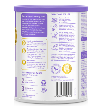 Bubs Essential Infant Formula Stage 1 800g