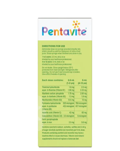 Pentavite Multivitamin + Iron Kids Liquid Lemon Lime 200ml NEW