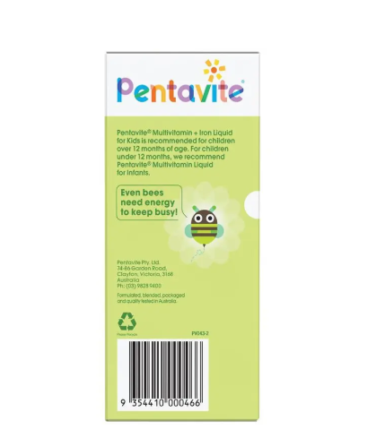 Pentavite Multivitamin + Iron Kids Liquid Lemon Lime 200ml NEW