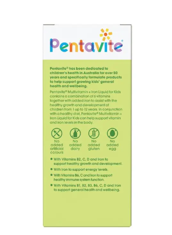 Pentavite Multivitamin + Iron Kids Liquid Lemon Lime 200ml NEW